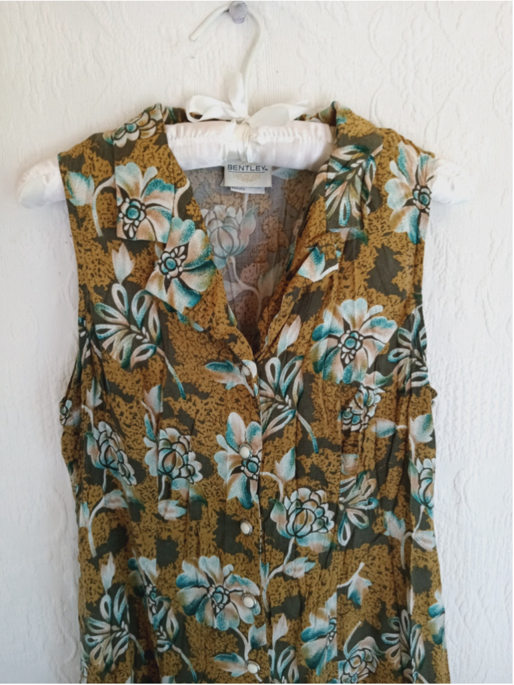 Vintage Bentley Mustard Floral button down Midi Dress 90s grunge boho earthy LG - Picture 2 of 13